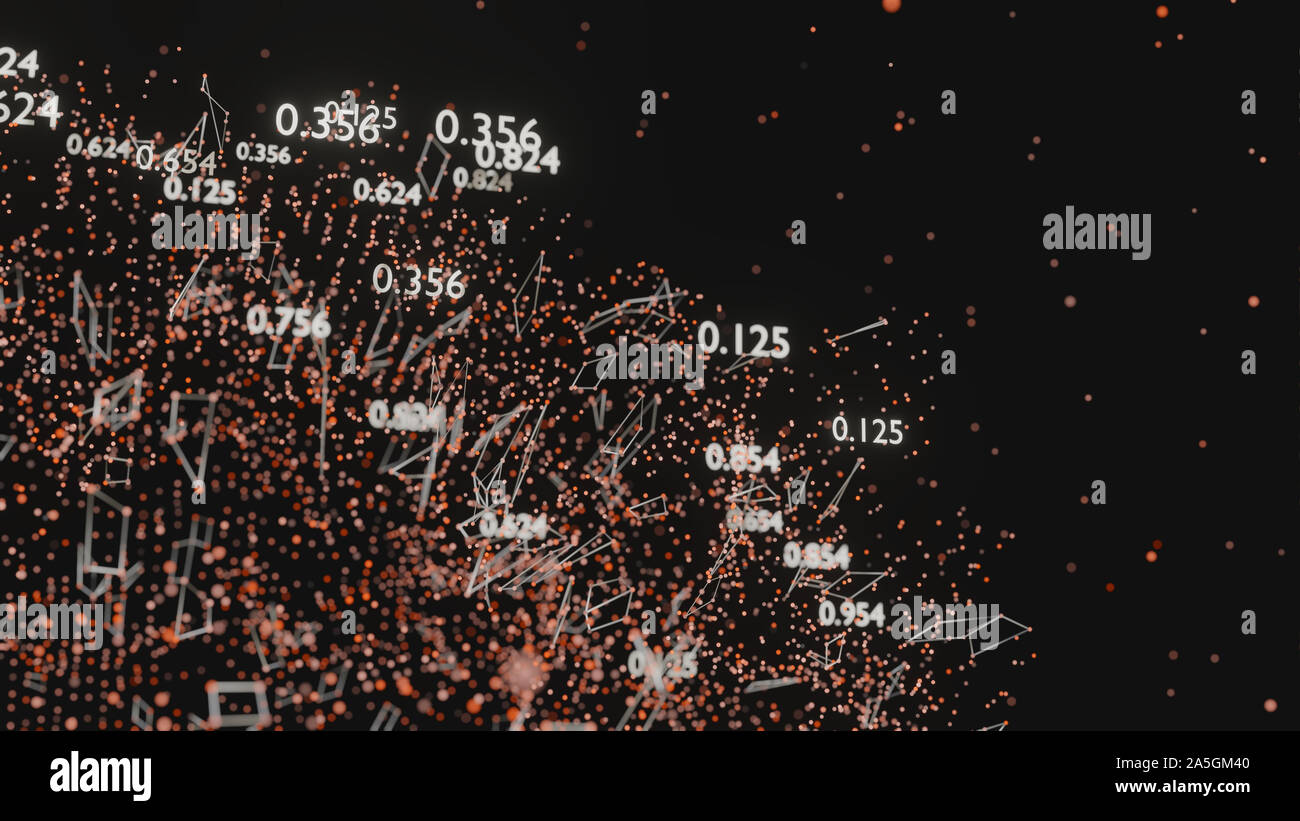 Réseau de lignes abstraites et des nombres aléatoires. Données d'entreprise. 3D illustration Banque D'Images