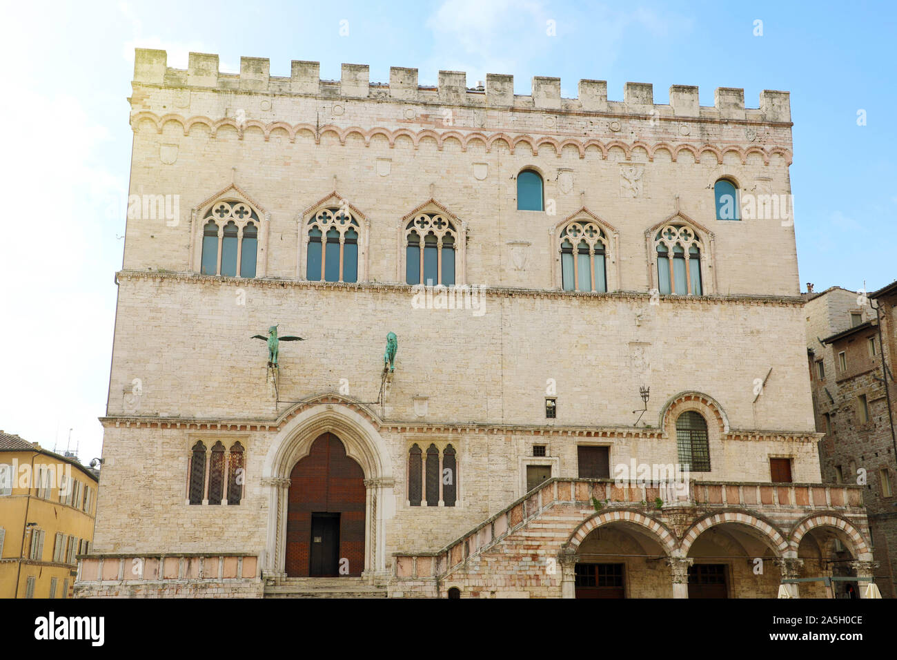 L'ancien hôtel de ville de Pérouse Palazzo dei Priori palace, Ombrie, Italie. Banque D'Images