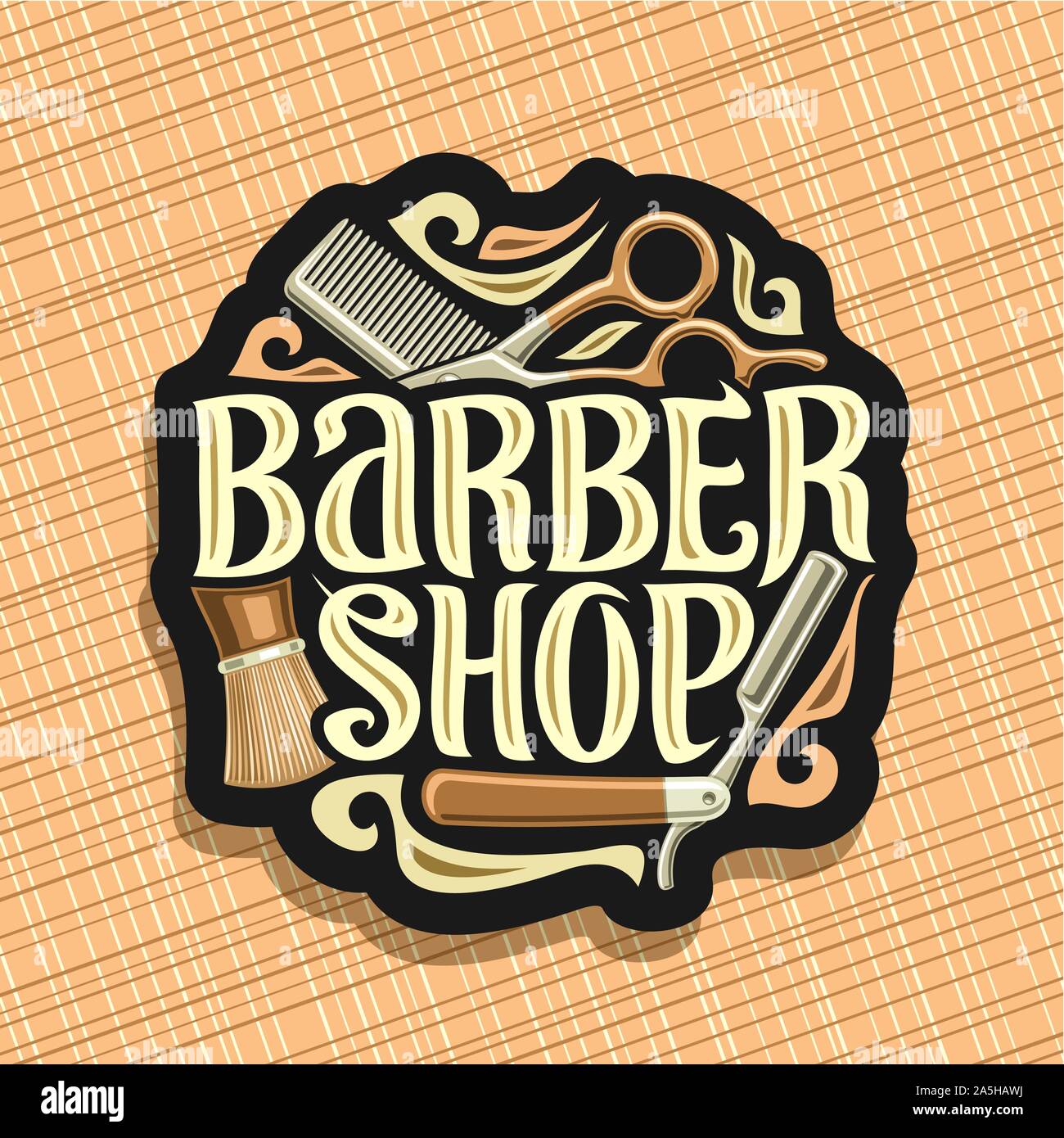 Logo Vector pour Coiffeur, signe sombre avec des accessoires de beauté ...