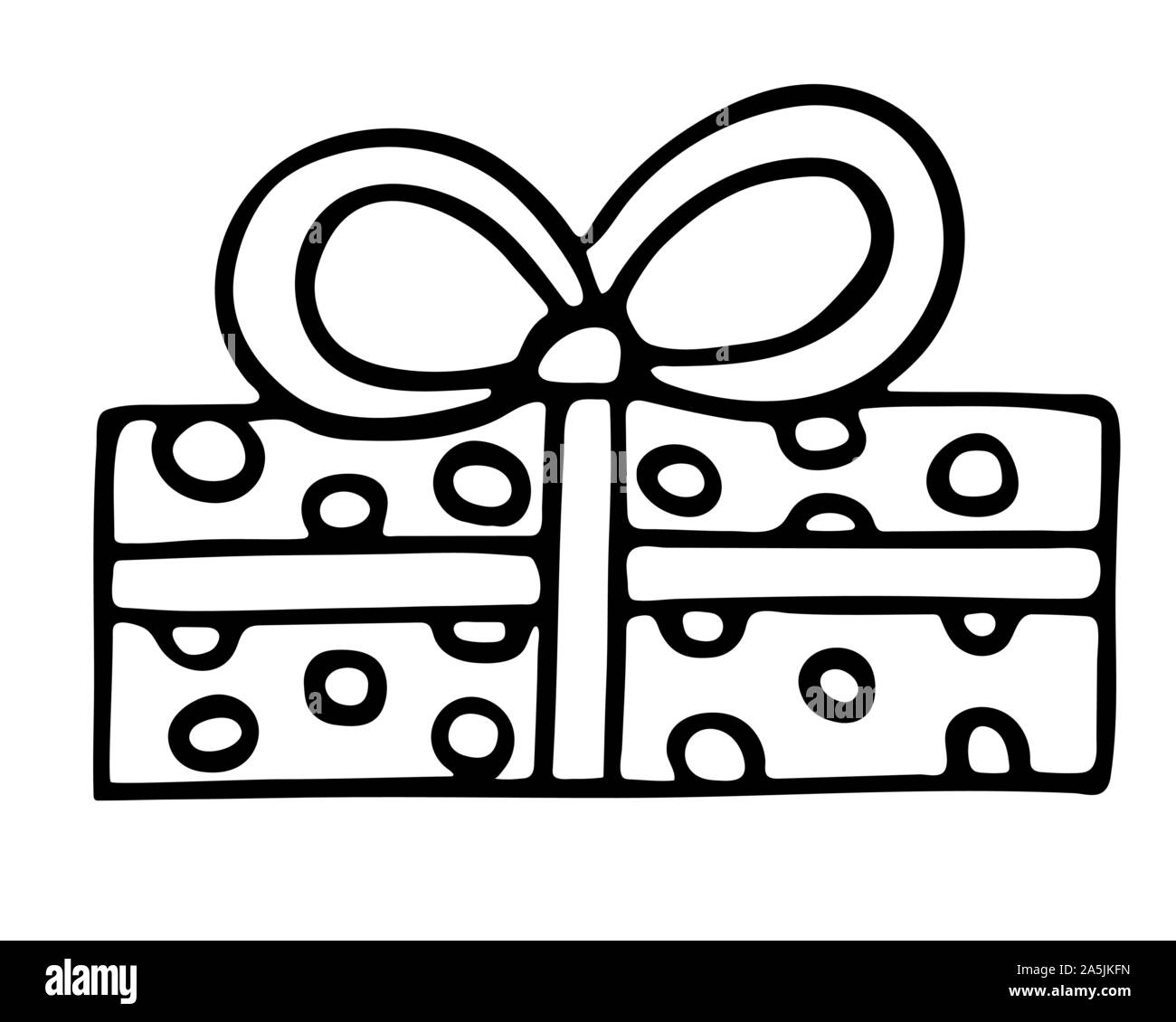 Vector hand drawn contours illustration de Noël rectangle boîte-cadeau. Contour noir doodle, trait. Nouvel An et décoration de Noël. Bo coloriage Illustration de Vecteur