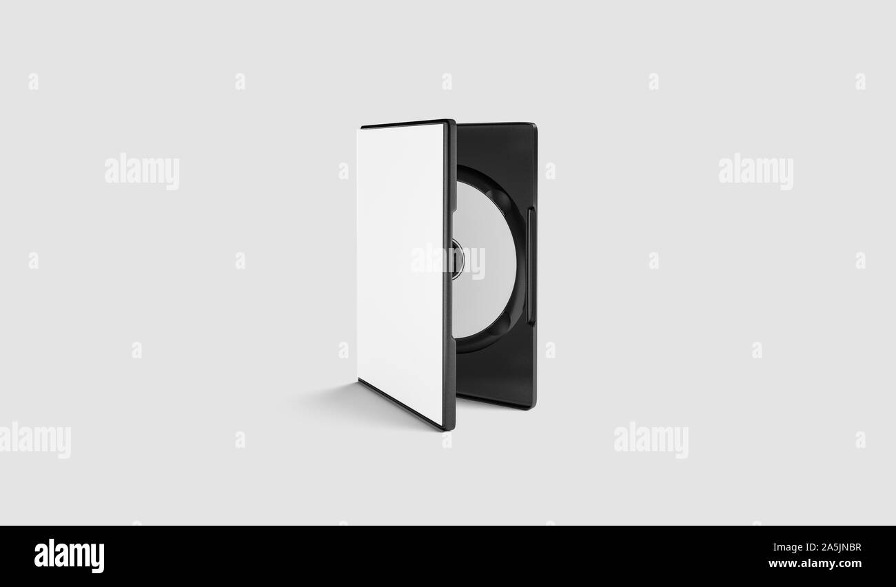 Disque dvd blanc vierge dans une maquette de boîtier en plastique, fond gris Banque D'Images
