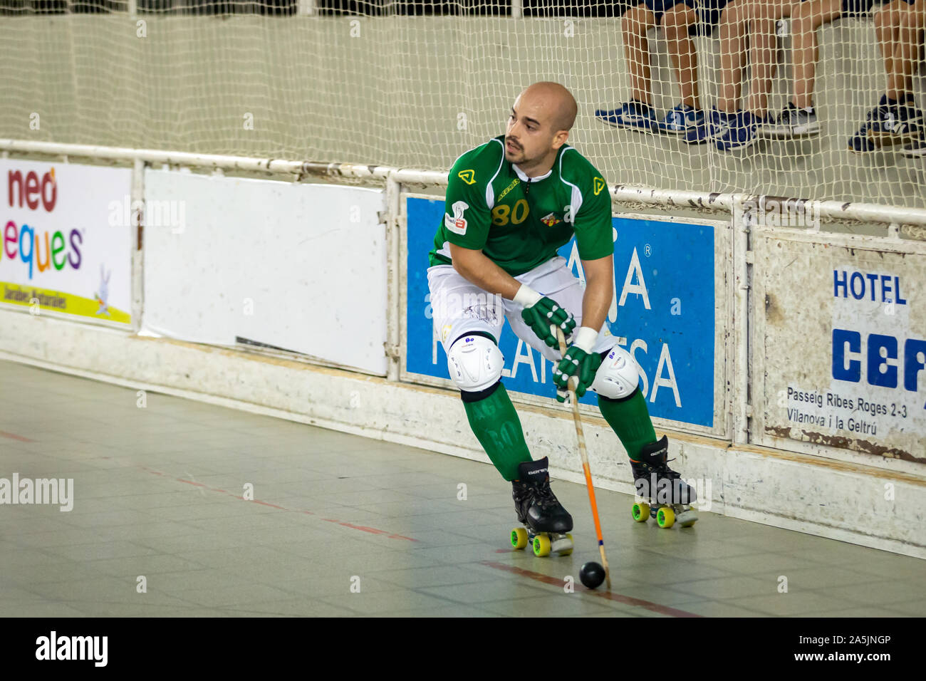 Joueurs de hockey des rouleaux en action Banque D'Images