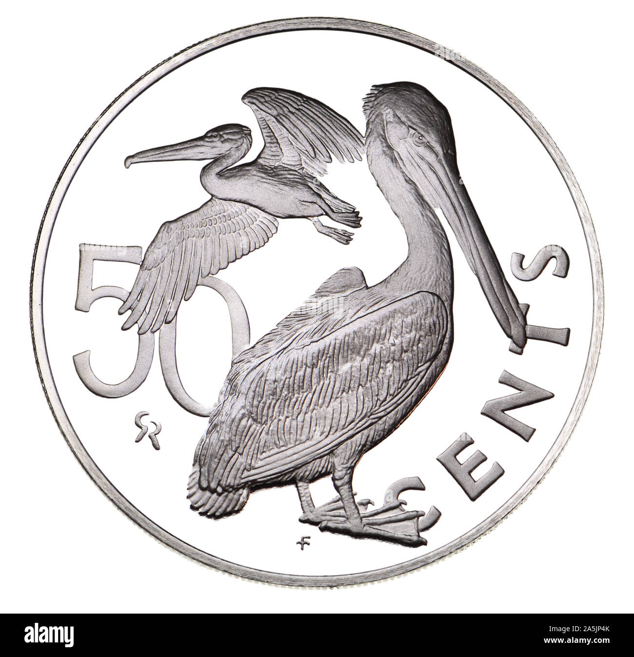 Coin des îles Vierges britanniques (1974) 50c - pélicans Banque D'Images
