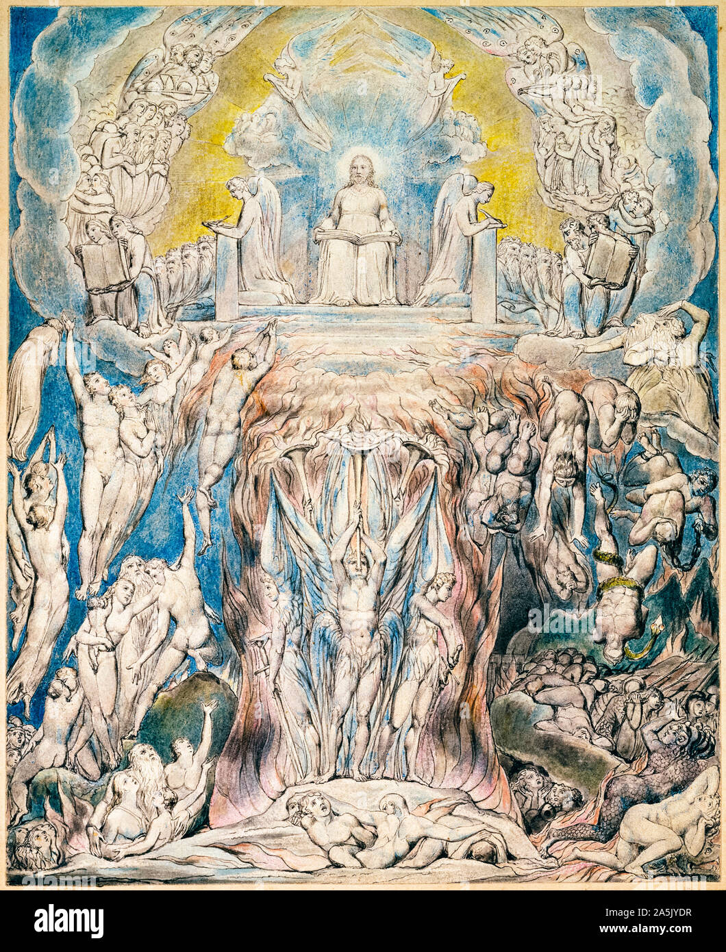 William Blake, peinture, le jour du jugement (le jugement dernier), plume et encre avec aquarelle, illustration, 1808 Banque D'Images
