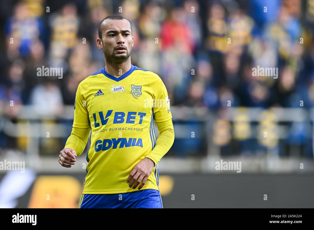 Marcus da Silva de l'Arka Gdynia au cours de la PKO Ekstraklasa match de championnat entre l'Arka Gdynia et Gdansk Pagan.score final ; Arka Gdynia 2:2 Pagan Gdansk. Banque D'Images