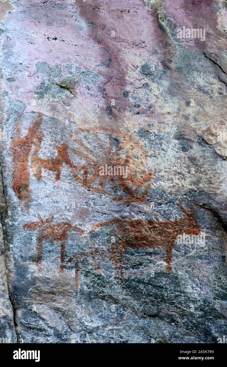 L'art rupestre africain peintures rupestres bushmen créé par Tsodilo Hills Site du patrimoine mondial de l'Afrique Botswana Banque D'Images