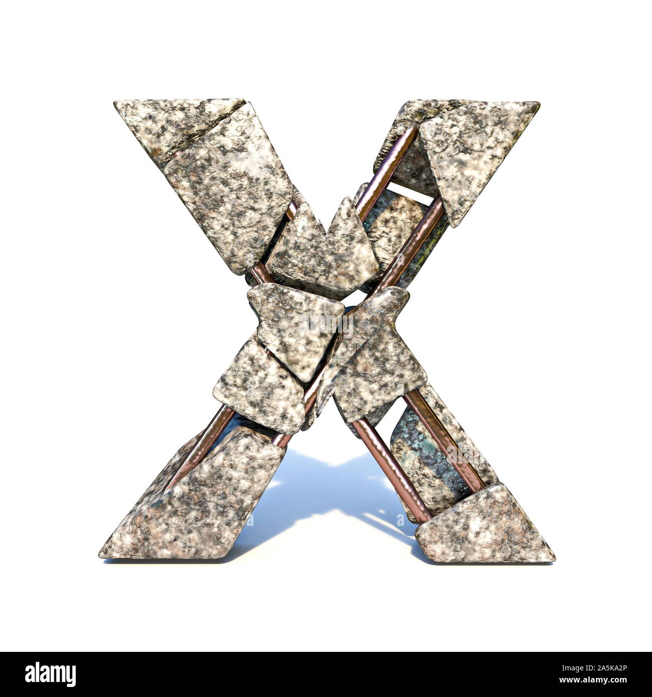 Fracture concrètes font Lettre X 3D render illustration isolé sur fond blanc Banque D'Images