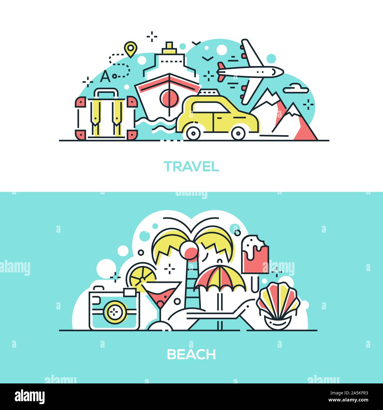 Voyages d'été et plage tropicale modèle de page Illustration de Vecteur
