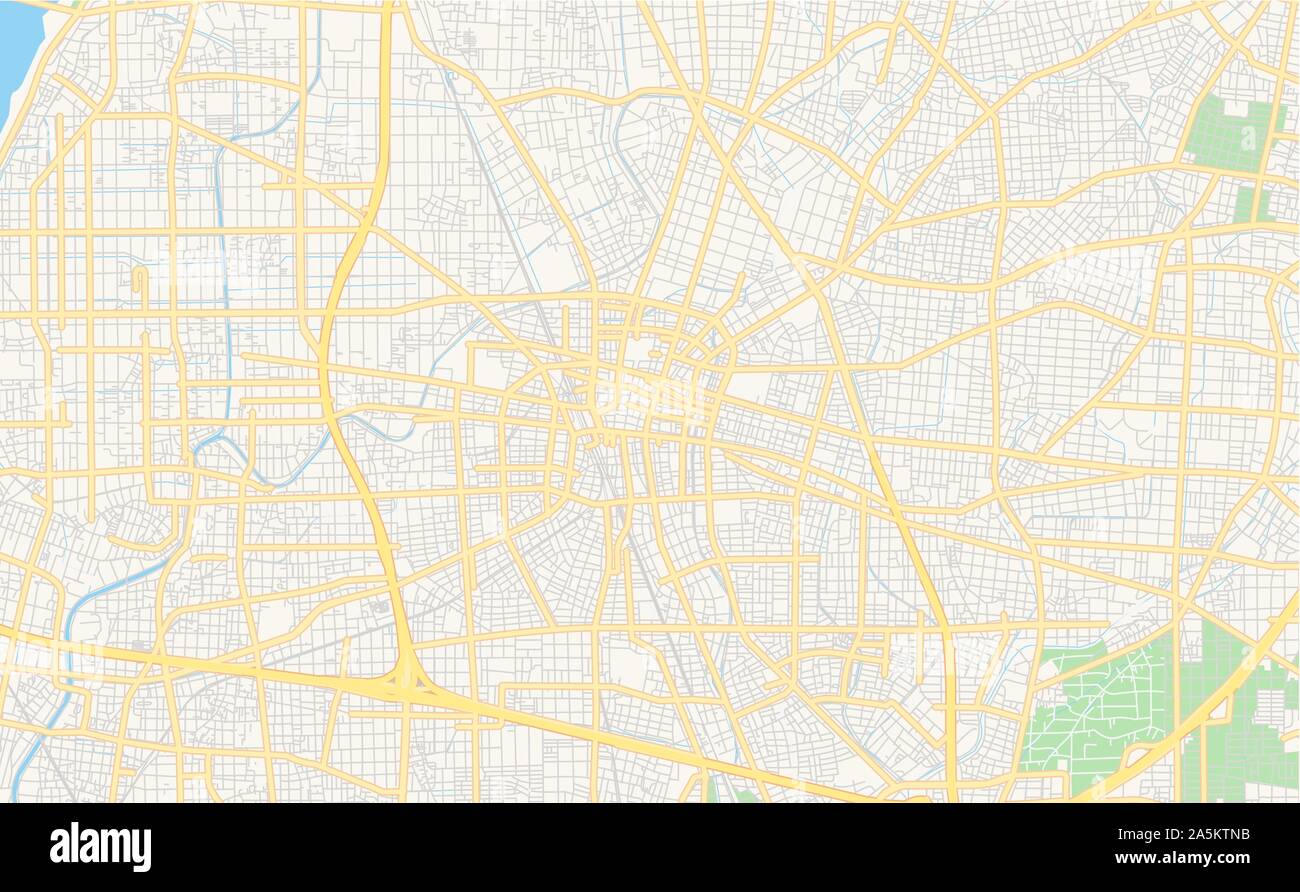 Version imprimable La carte des rues d'Ichinomiya, Préfecture de Aichi, au Japon. Modèle de carte pour un usage en entreprise. Illustration de Vecteur