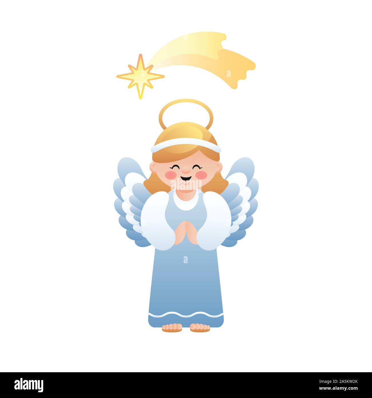 Jolie illustration de l'Ange et l'étoile de Bethléem sur fond blanc. Vector illustration. Illustration de Vecteur