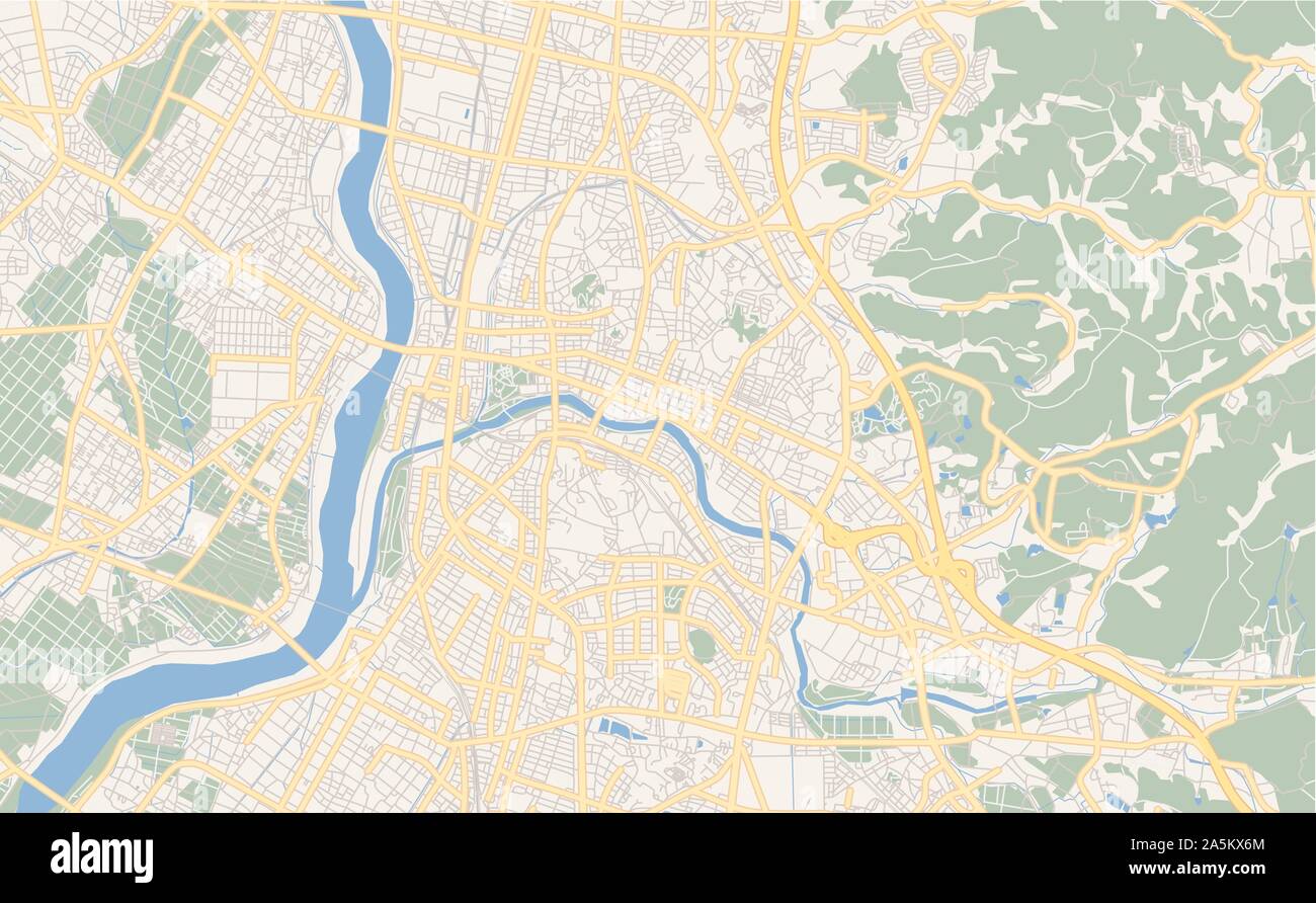 Version imprimable La carte des rues d'Okazaki, Aichi Prefecture, Japan. Modèle de carte pour un usage en entreprise. Illustration de Vecteur