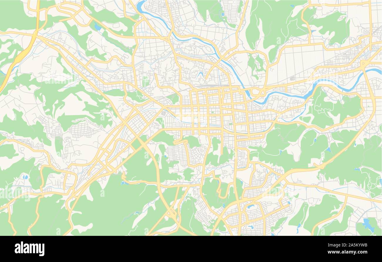 Version imprimable La carte des rues d'Iwaki, préfecture de Fukushima, au Japon. Modèle de carte pour un usage en entreprise. Illustration de Vecteur