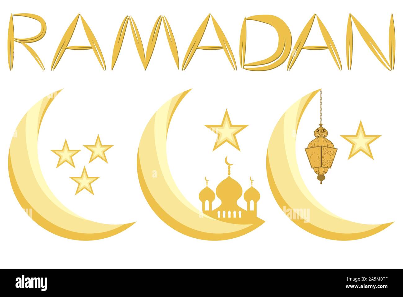 Illustration sur le thème gros définir différents types d'étoiles, lune fête vacances Ramadan. Lune est constituée de collection religieuse star Ramadan. Illustration de Vecteur