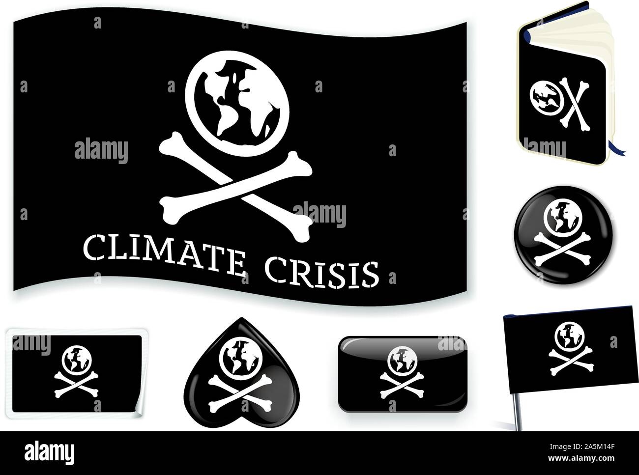 Crise climatique drapeau. Une métaphore comme symbole des pirates. Changements faciles. Vector illustration. Illustration de Vecteur