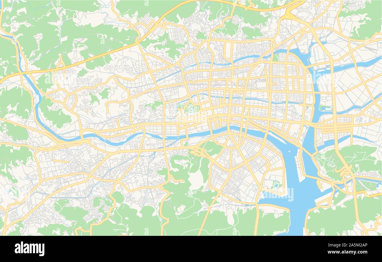 Version imprimable La carte des rues de Kochi, Préfecture de Kochi au Japon. Modèle de carte pour un usage en entreprise. Illustration de Vecteur