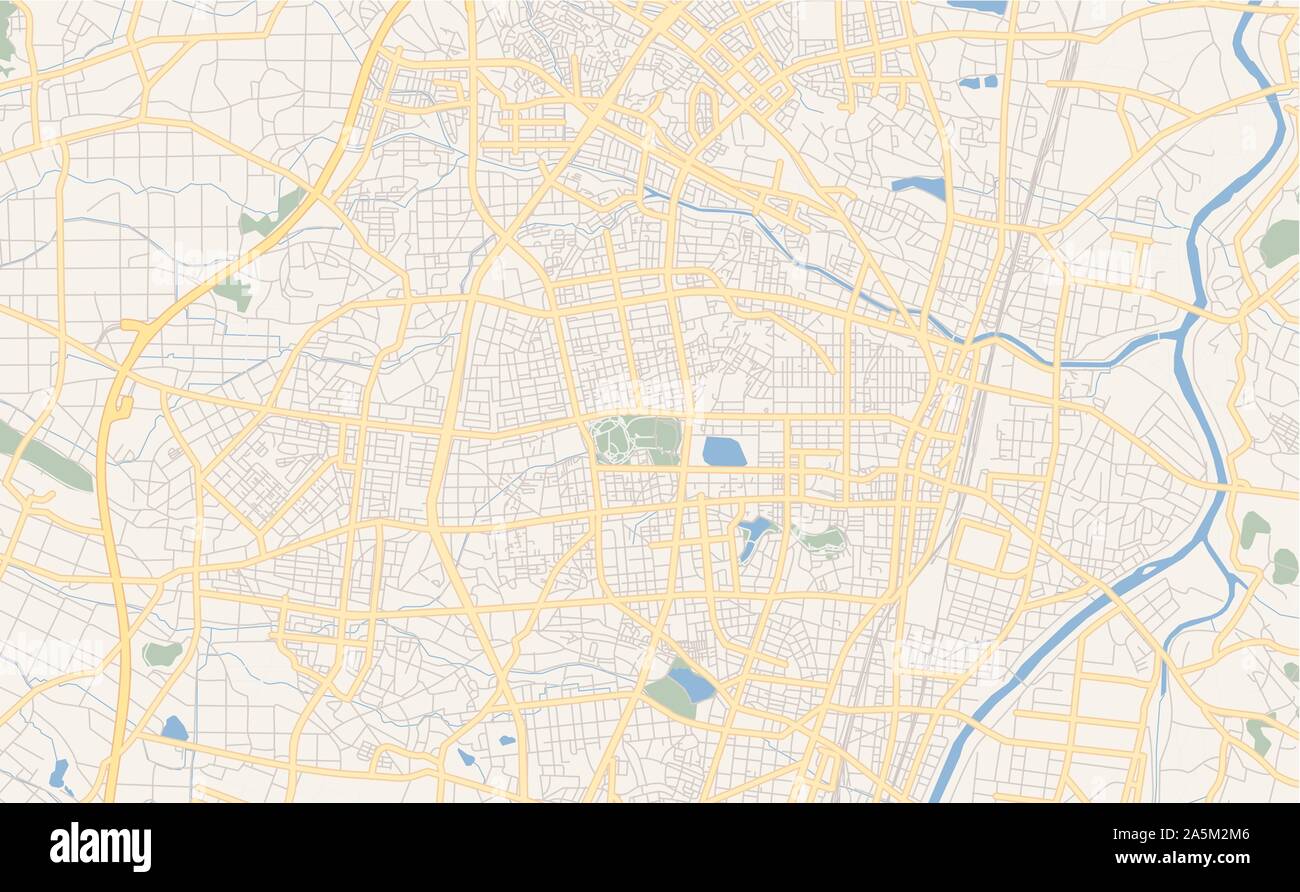 Version imprimable Plan de Koriyama, préfecture de Fukushima, au Japon. Modèle de carte pour un usage en entreprise. Illustration de Vecteur