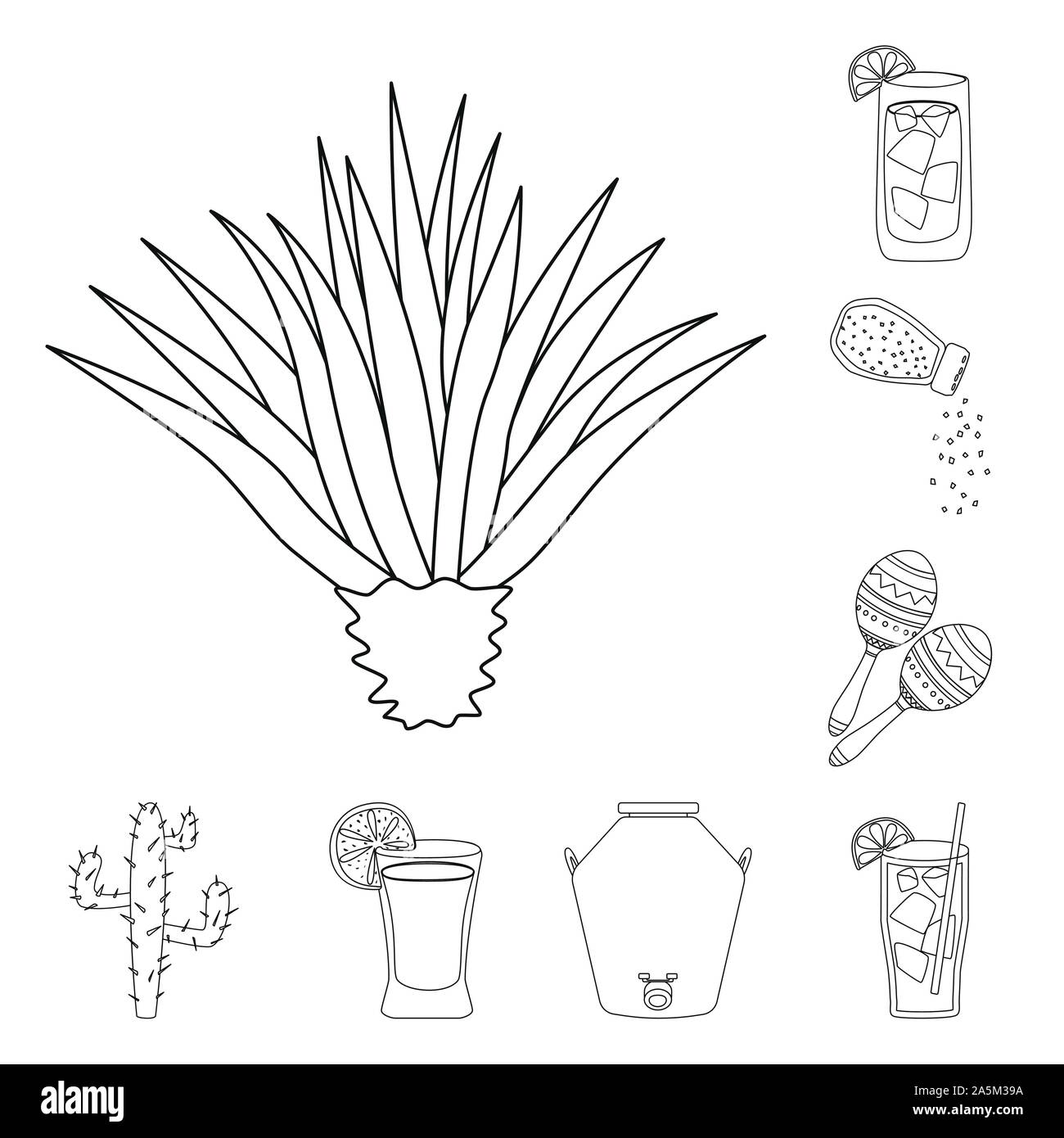 Objet isolé du Mexique et de l'icône de tequila. Collection du Mexique et fiesta symbole boursier pour le web. Illustration de Vecteur