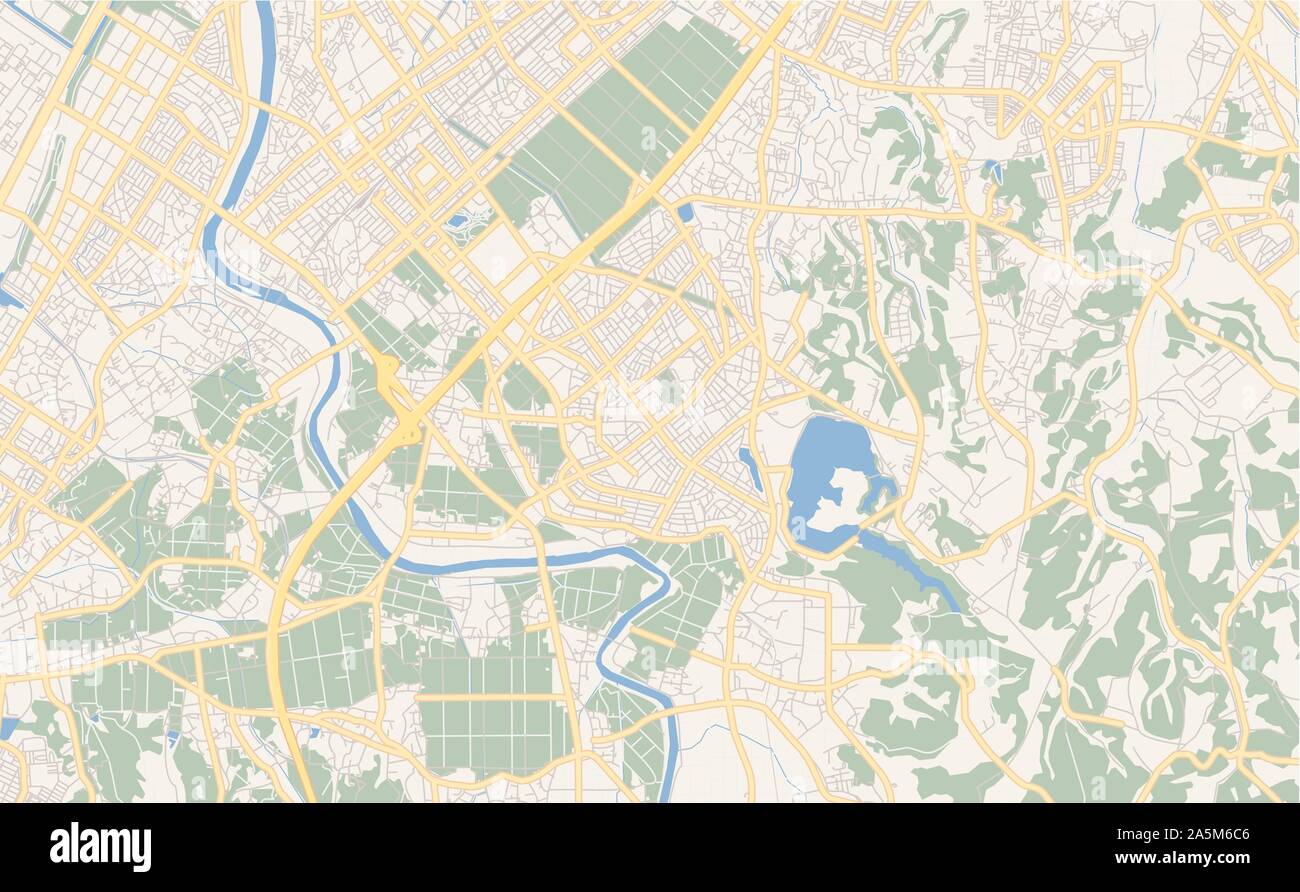 Version imprimable La carte des rues d'Ichihara, préfecture de Chiba, au Japon. Modèle de carte pour un usage en entreprise. Illustration de Vecteur