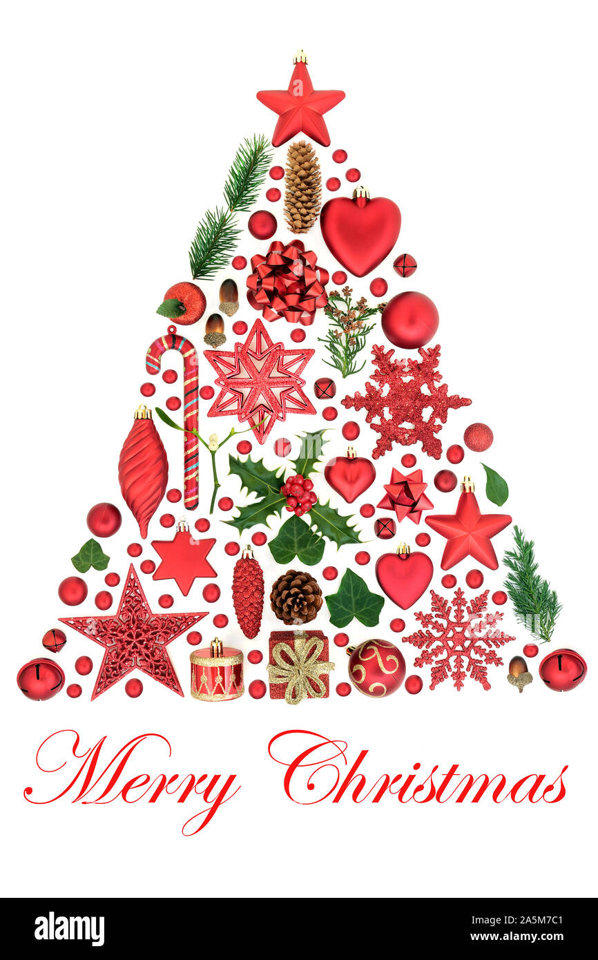 Joyeux abstrait décoration d'arbre de Noël avec l'hiver, la flore et les ornements de Noël sur fond blanc. Thème traditionnel pour les fêtes. Banque D'Images