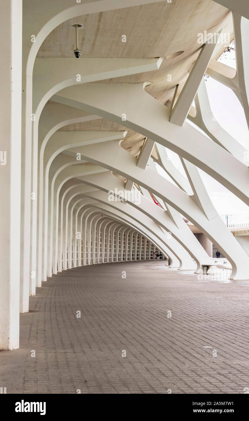 L'umbracle galerie extérieure sous une structure voûtée unique, avec des sculptures contemporaines et le paysagisme. Banque D'Images