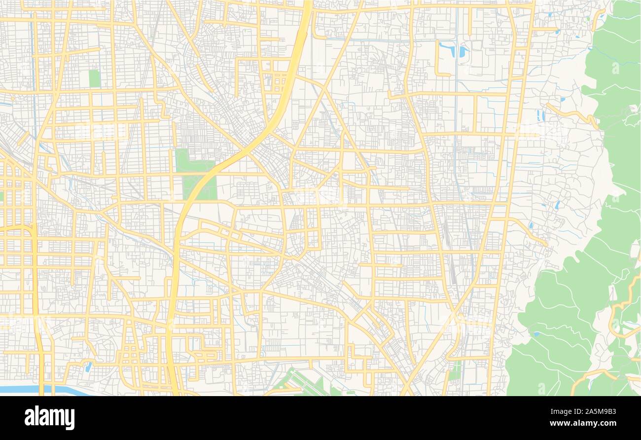 Version imprimable La carte des rues de Yao, préfecture d'Osaka, au Japon. Modèle de carte pour un usage en entreprise. Illustration de Vecteur