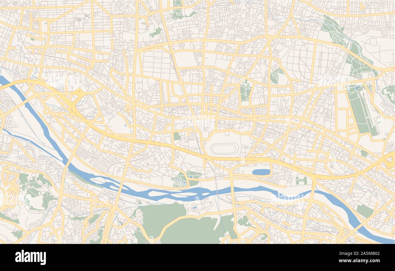 Version imprimable Plan de Fuchu, préfecture de Tokyo, au Japon. Modèle de carte pour un usage en entreprise. Illustration de Vecteur