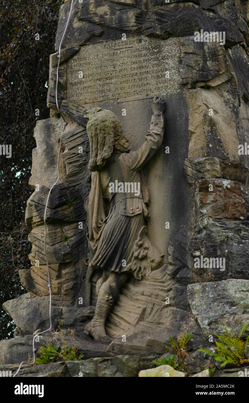 Détail de la statue Black Watch à Aberfeldy dans les Highlands d'Écosse, Royaume-Uni. Ce monument a été érigé en 1887 Banque D'Images
