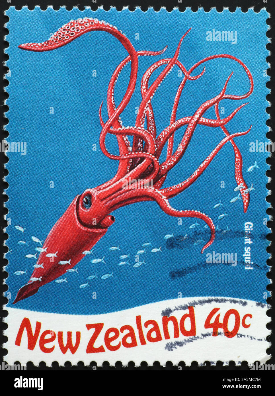 Calmar géant sur timbre-poste de la Nouvelle-Zélande Banque D'Images