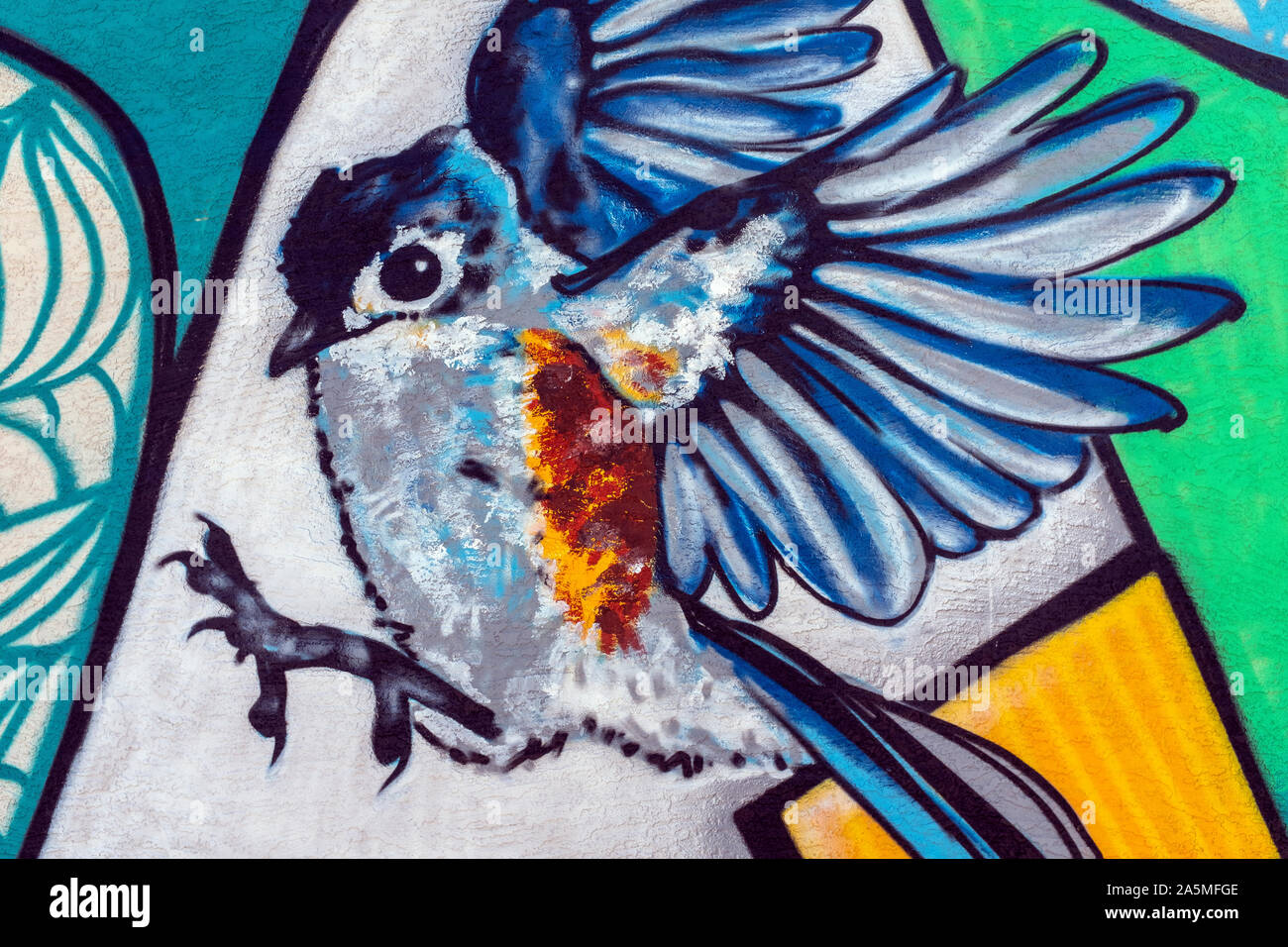 Détail de fresque murale par Cloudface pour Fest 2018 à Albuquerque, Nouveau Mexique Banque D'Images
