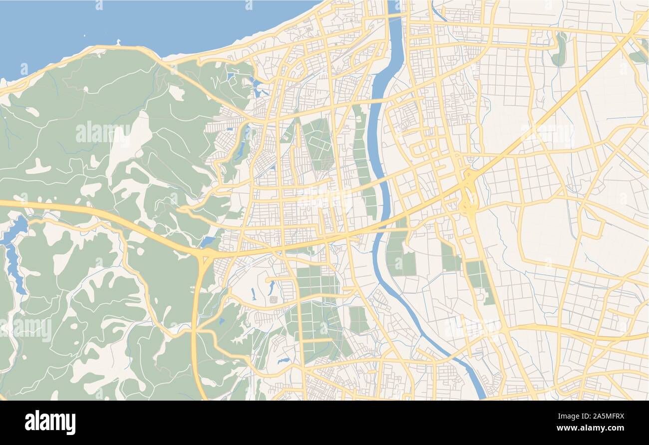 Version imprimable Plan de Joetsu, Préfecture de Niigata, au Japon. Modèle de carte pour un usage en entreprise. Illustration de Vecteur