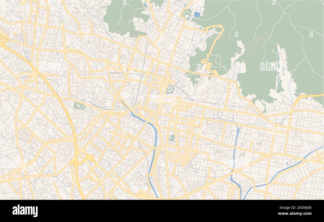 Version imprimable Plan de Kofu, préfecture de Yamanashi, au Japon. Modèle de carte pour un usage en entreprise. Illustration de Vecteur