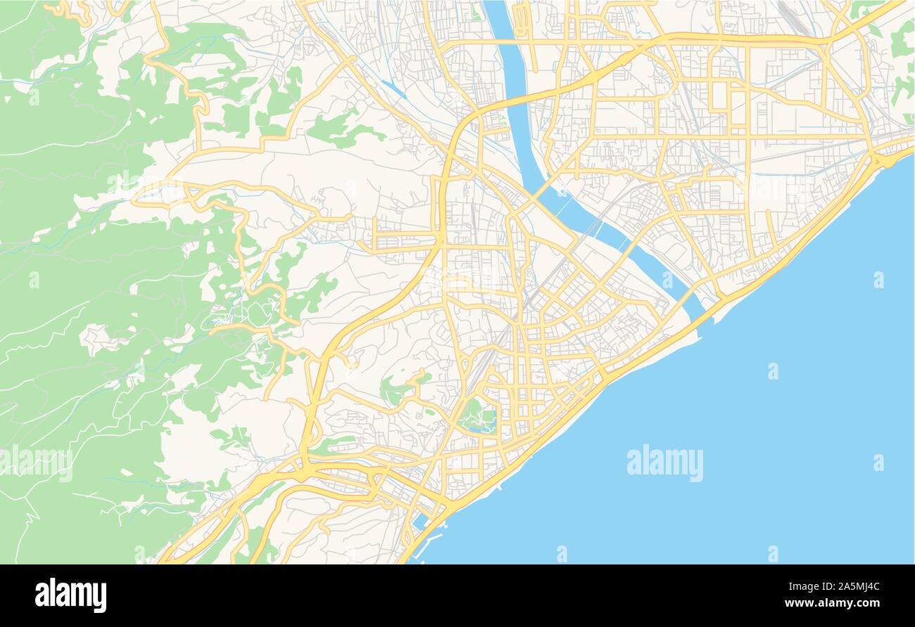 Version imprimable La carte des rues d'Odawara, préfecture de Kanagawa, Japon. Modèle de carte pour un usage en entreprise. Illustration de Vecteur