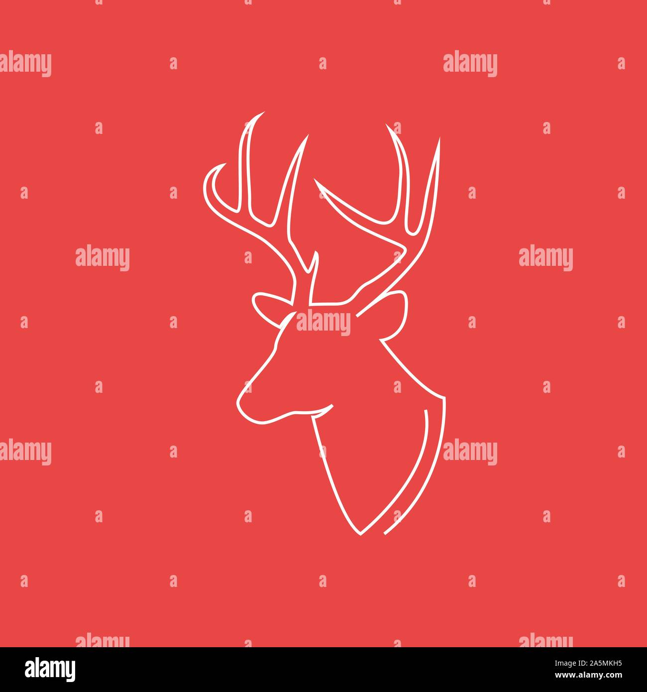 Une ligne continue de dessin Noël Rennes signe. Tête de cerf sur fond rouge. Vector illustration. EPS 10 Illustration de Vecteur