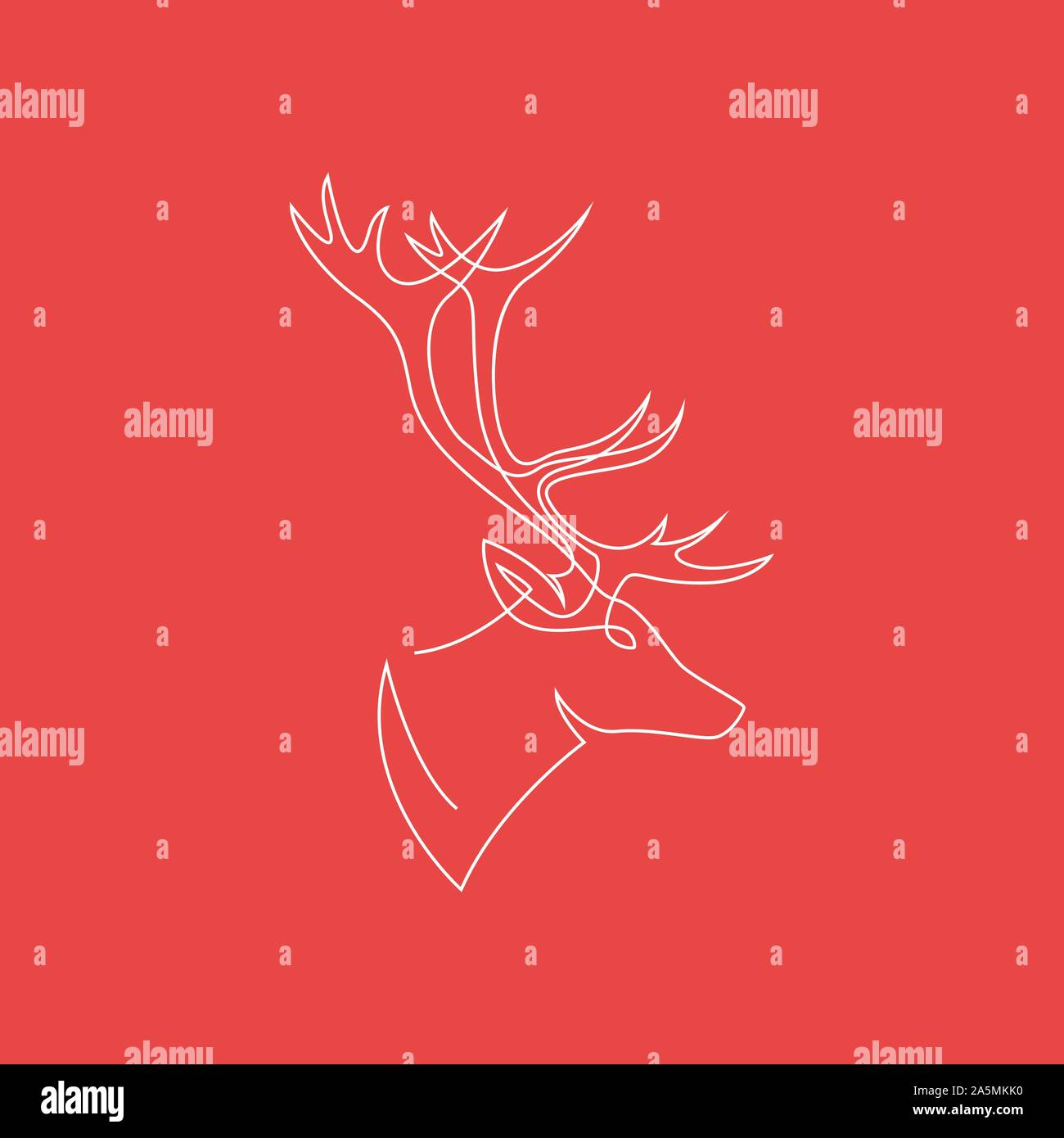 Une ligne continue de dessin Noël Rennes signe. Tête de cerf sur fond rouge. Vector illustration. EPS 10 Illustration de Vecteur