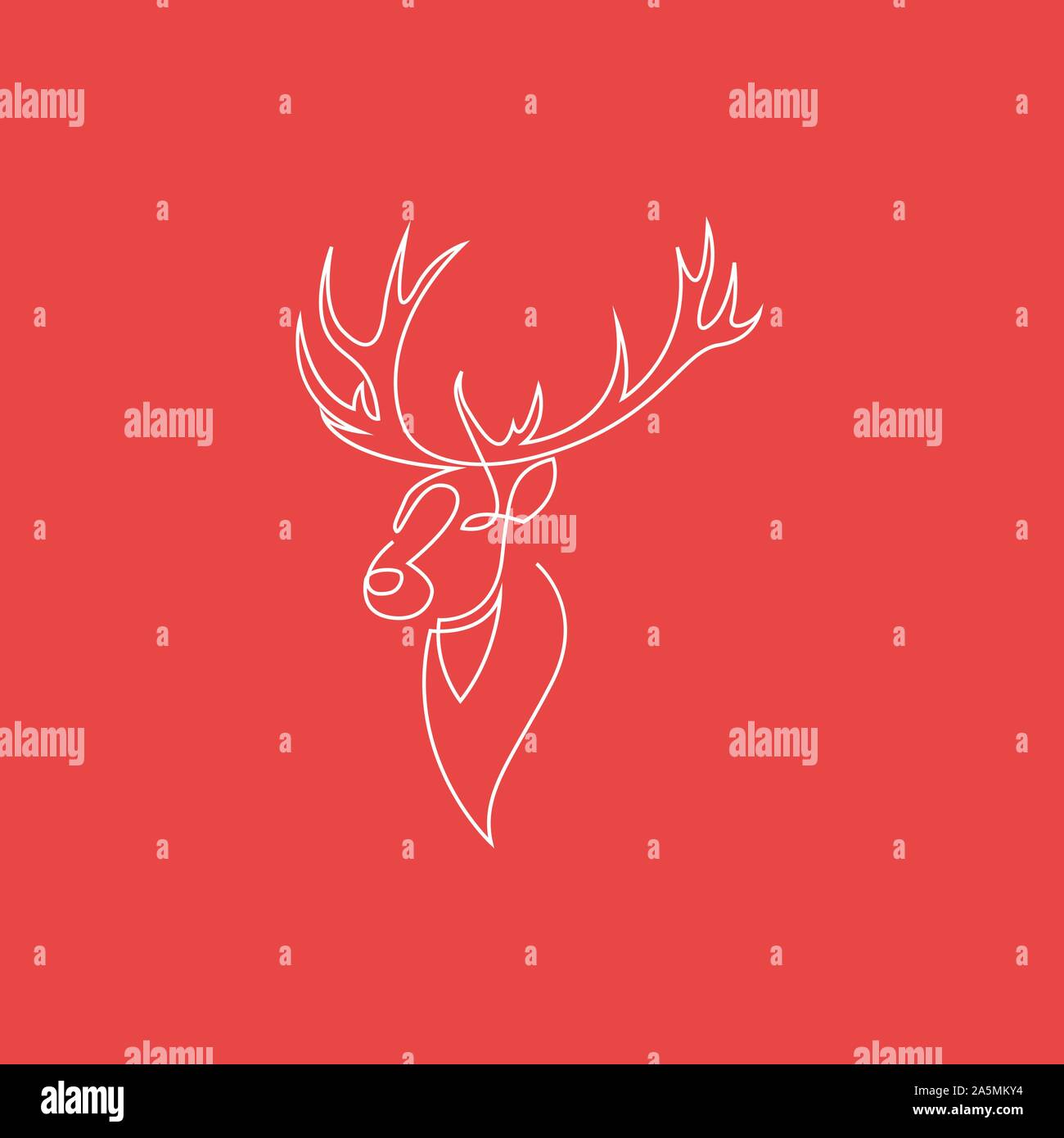 Une ligne continue de dessin Noël Rennes signe. Tête de cerf sur fond rouge. Vector illustration. EPS 10 Illustration de Vecteur