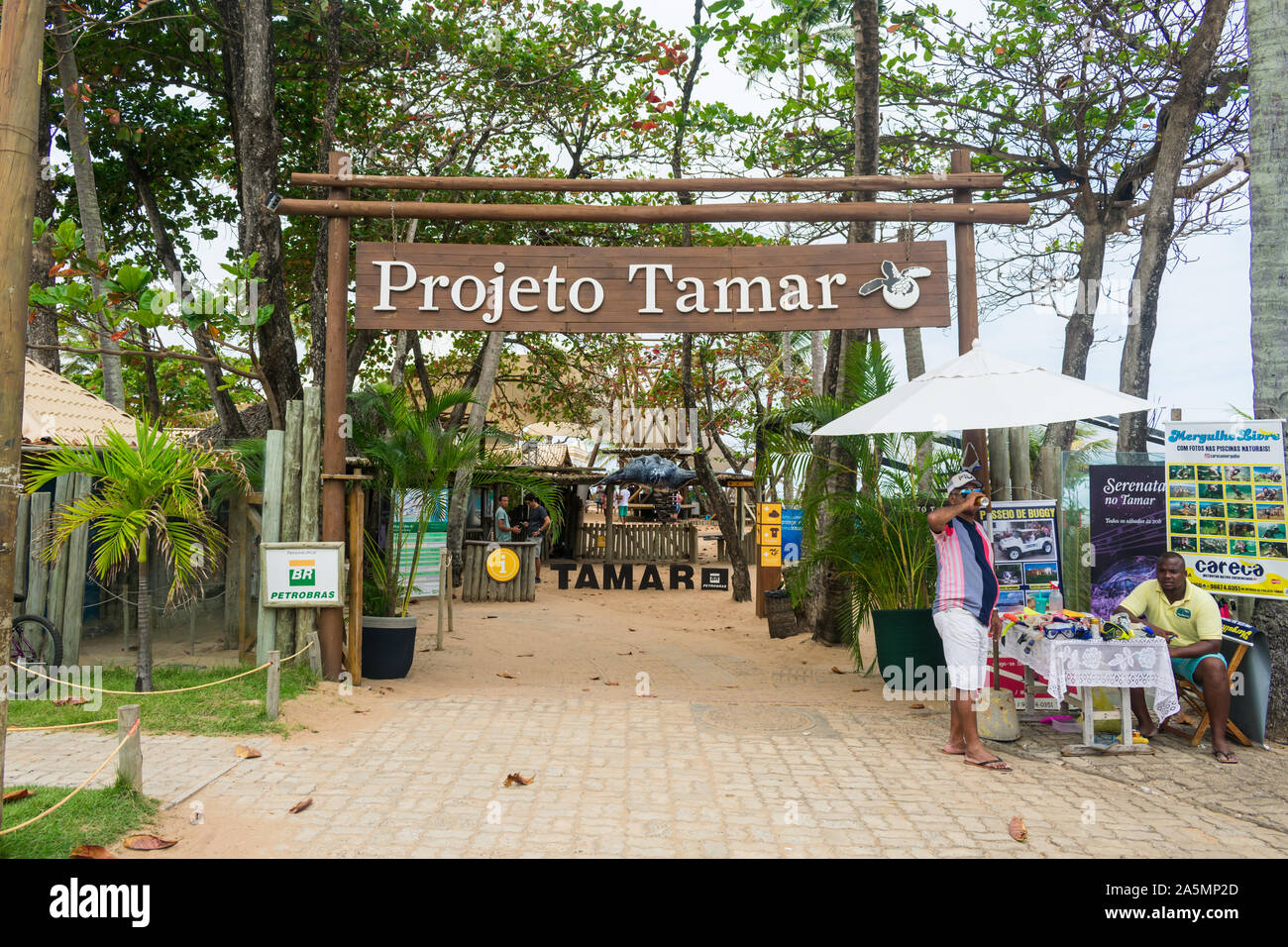 Praia do Forte, le Brésil - Circa 2019 Septembre : Entrée de Projeto Tamar, une organisation sans but lucratif qui s'occupe des tortues de mer Banque D'Images