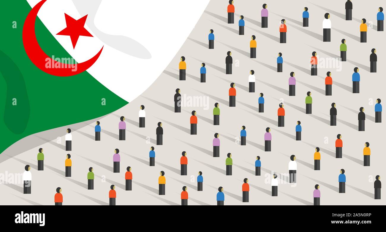 L'indépendance de l'Algérie anniversaire et l'unité. Les gens de l'Algérie groupe foule de gens debout pour protester ensemble rassemblement de stand Illustration de Vecteur