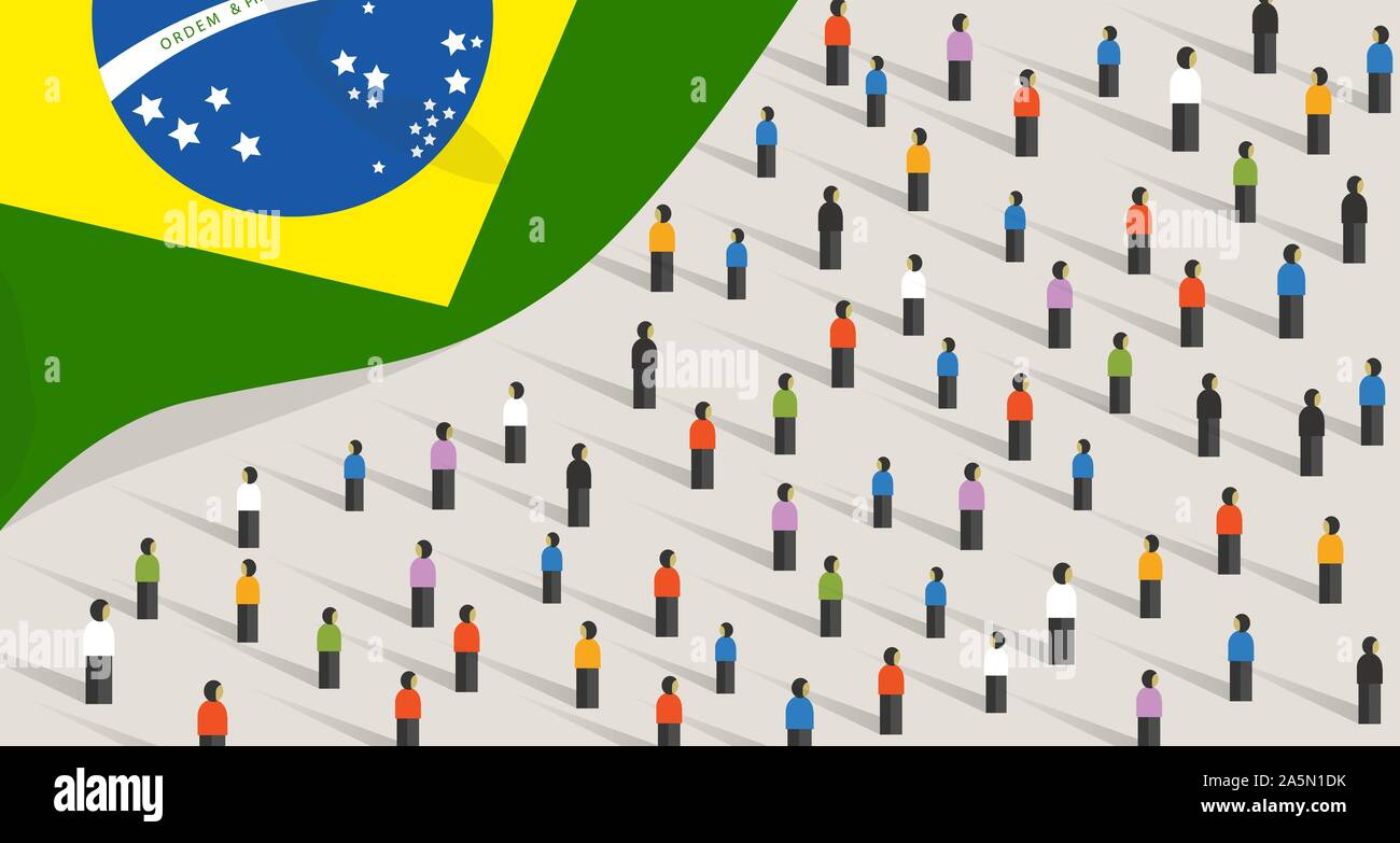 Célébration de l'anniversaire de l'indépendance brésilienne et de l'unité. Les gens du Brésil de foule pour protester ensemble stand rassemblement dans Illustration de Vecteur