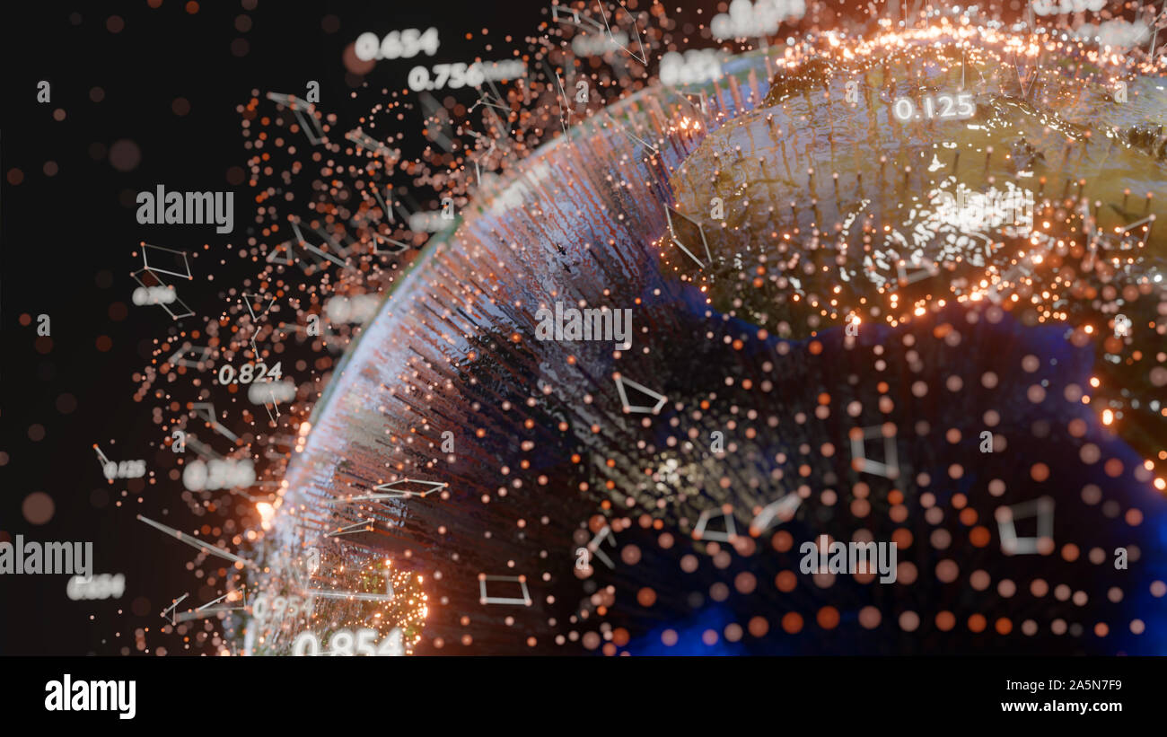 Lignes et points de connexion autour de Earth globe, technologie futuriste. 3D illustration. Éléments de cette image fournie par la NASA Banque D'Images