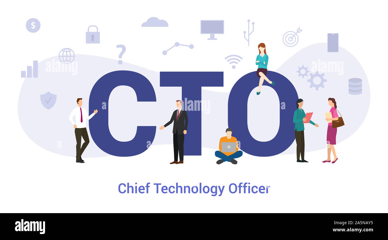 Directeur technique directeur technique concept avec grand mot ou texte et de l'équipe de personnes avec une télévision moderne style - vector illustration Banque D'Images Directeur technique directeur technique concept avec grand mot ou texte et de l'équipe de personnes avec une télévision moderne style - vector illustration Banque D'Images