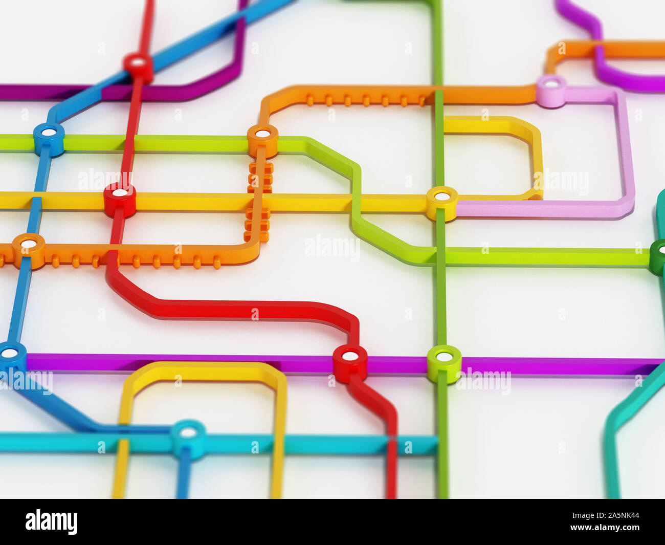 Plan de métro composé de lignes de passage de couleur. 3D illustration. Banque D'Images