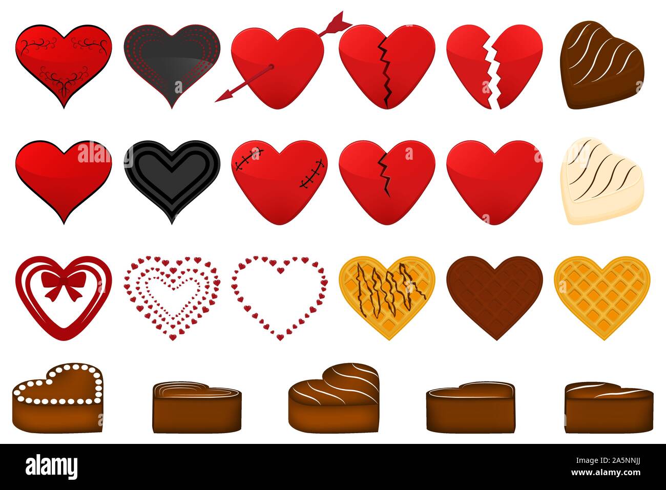 Illustration sur le thème grand ensemble de couleur différents types de beaux coeurs rouges pour la Saint-Valentin. Cœur est constituée de accessoire collection chez Vale Illustration de Vecteur