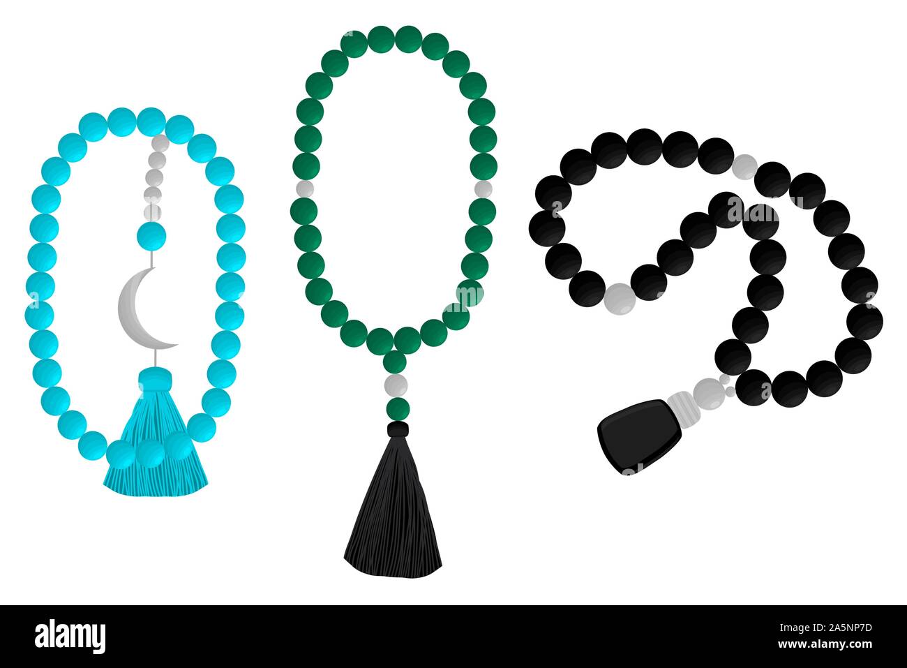 Illustration sur le thème grand ensemble de couleur différents types de perles de chapelet avec pompon. Bead est constituée de beaux accessoires collection rosar Illustration de Vecteur