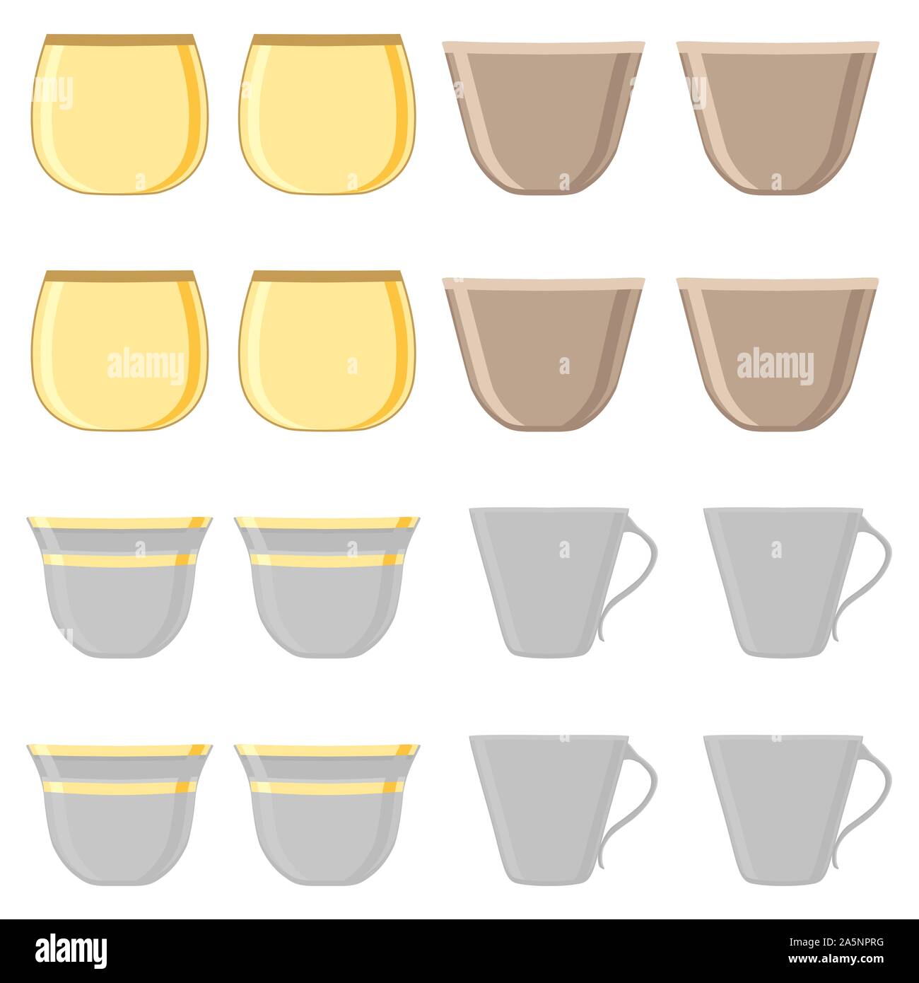 Illustration sur le thème grand ensemble de couleur différents types de tasses, mugs style rétro. Tasse collection est constituée de beaux accessoires mug à boissons Illustration de Vecteur