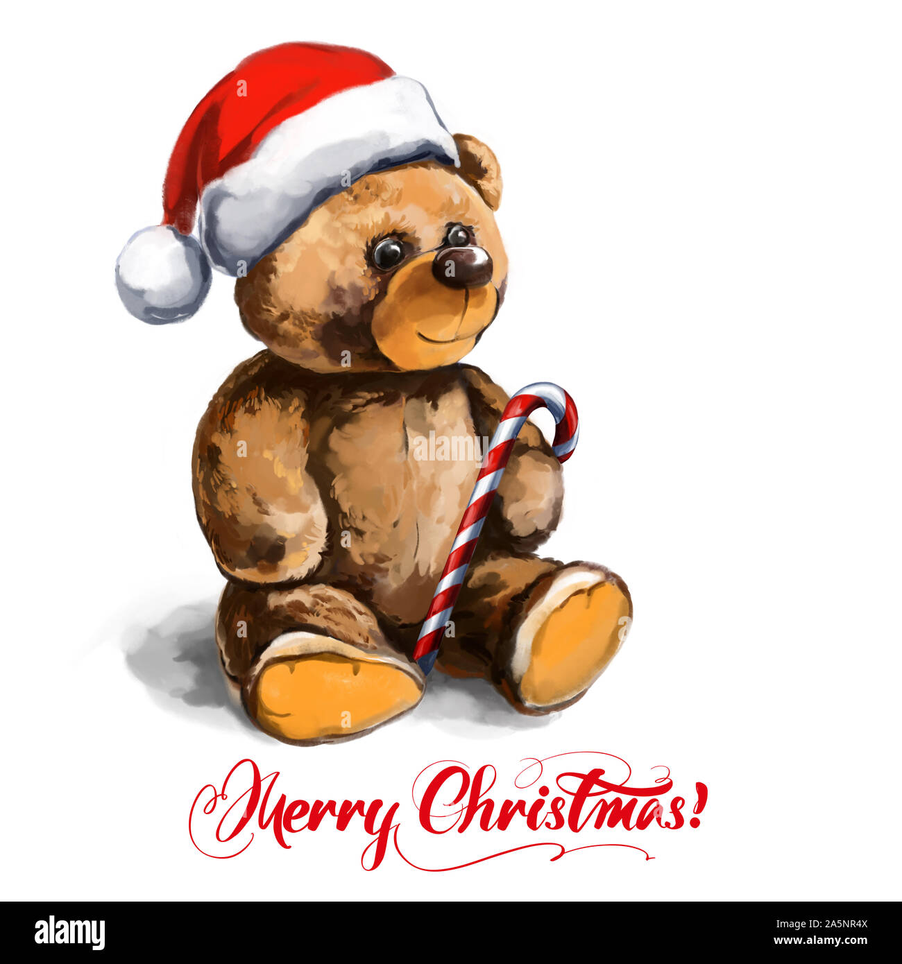 Jouet de noël ours in Santa hat. caractère de Noël, de l'art illustration peinte avec aquarelles isolé sur fond blanc. Banque D'Images