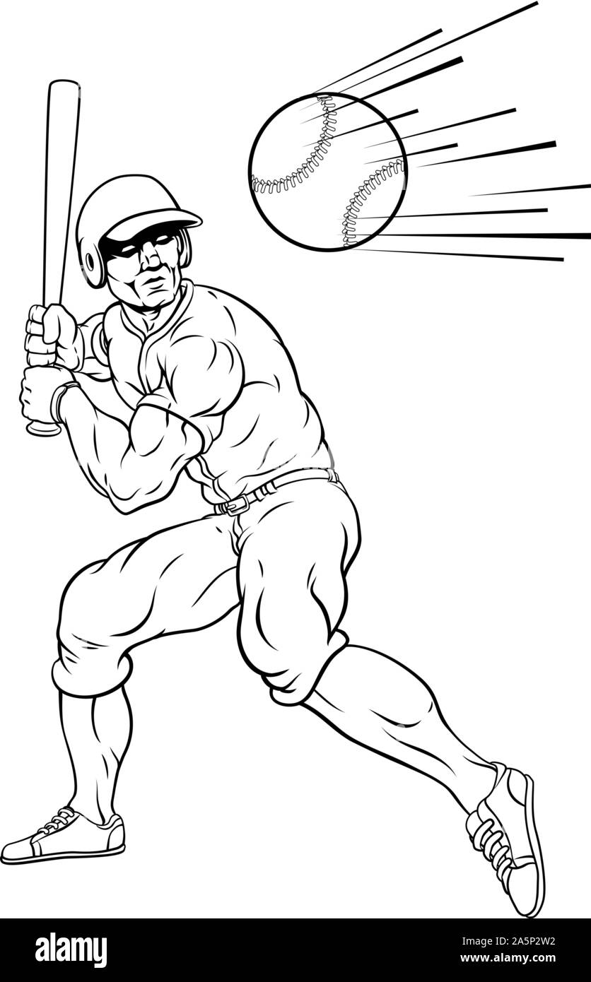 Baseball Player Swinging bat à balle pour Home Run Illustration de Vecteur