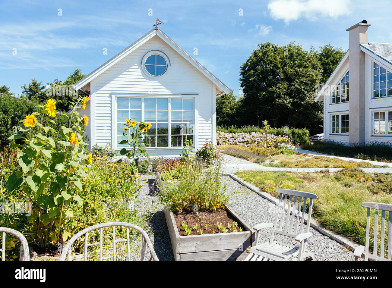 Jardin et maison sur sunny day Banque D'Images