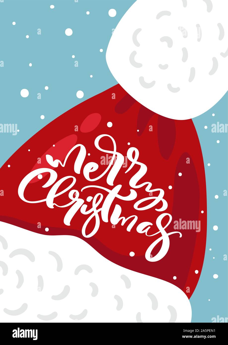 Joyeux Noël scandinave vintage vector calligraphique texte sur red hat de Santa Claus. Modèle de carte de vœux avec éléments de style vintage Doodle Illustration de Vecteur