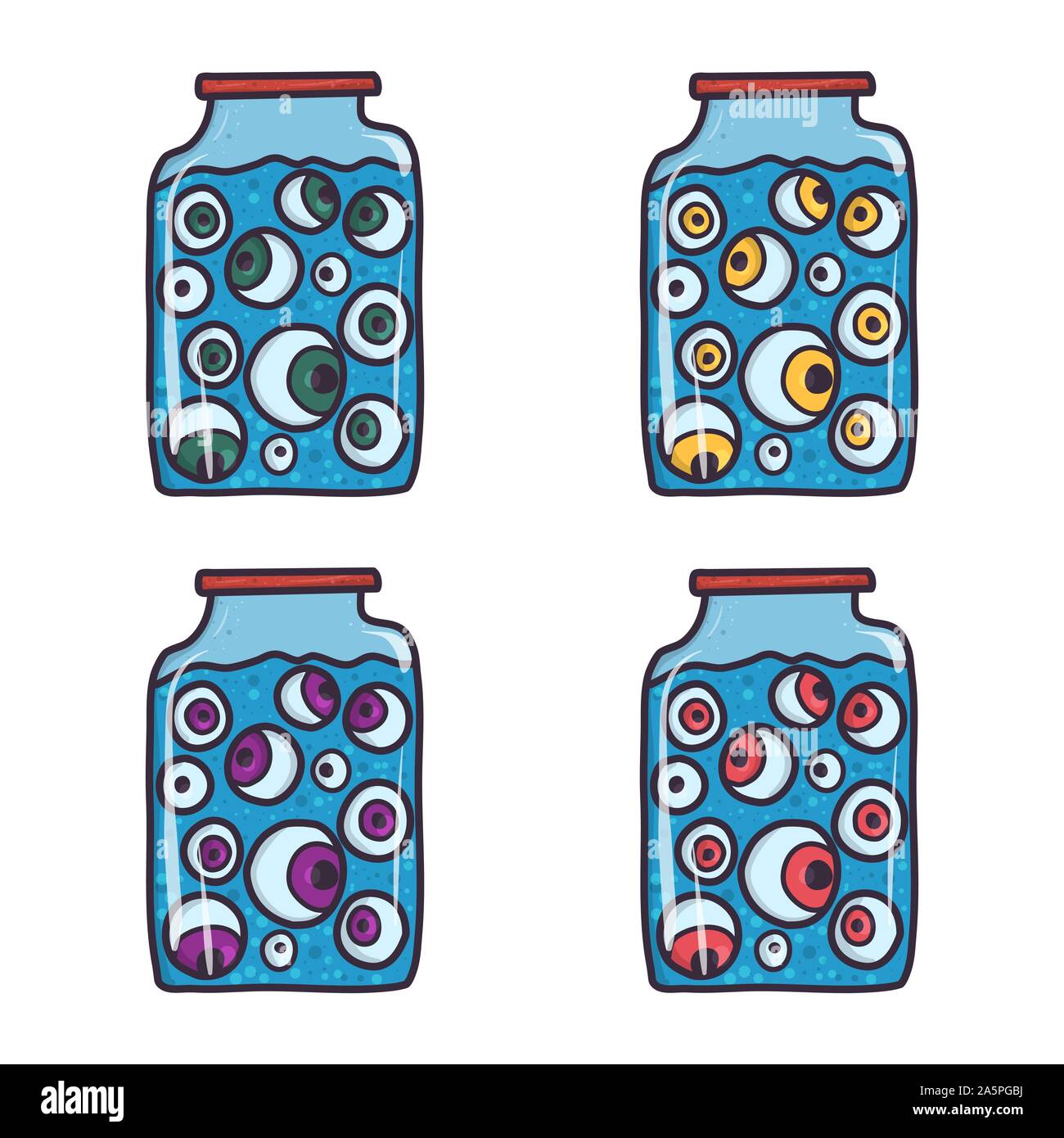 Vintage art ensemble avec eyeball creepy en bleu sur fond blanc pour la conception. Vector illustration Spooky Halloween dessiné à la main. Illustration de Vecteur