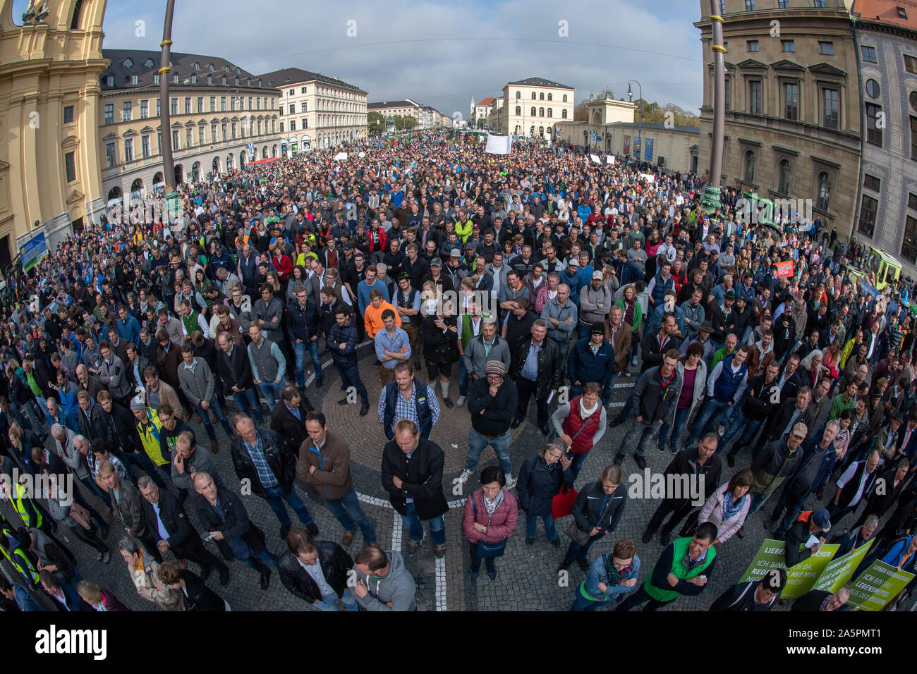 Munich, Allemagne. 22 octobre, 2019. Les agriculteurs prennent part à une manifestation sur la place de l'Odéon. Manifestation des agriculteurs avec l'action contre la politique agricole actuelle. Crédit : Peter Kneffel/dpa/Alamy Live News Banque D'Images